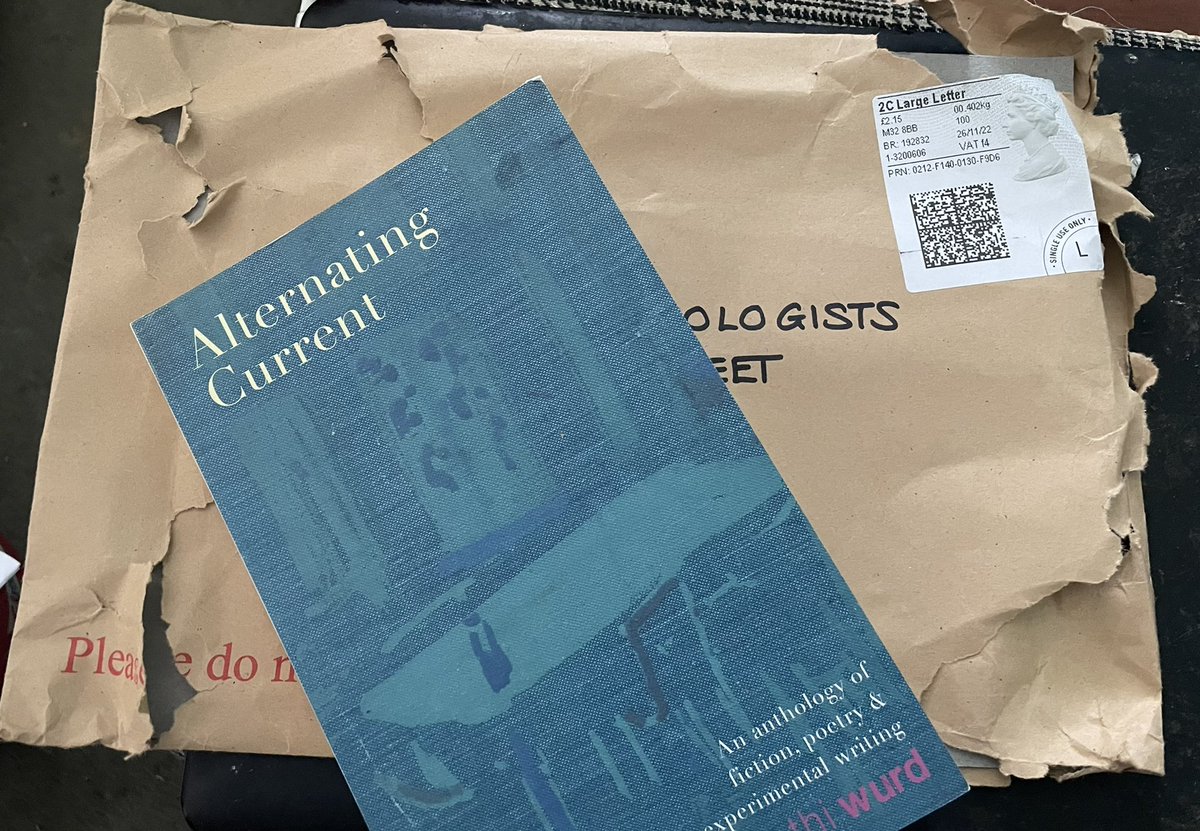BillMather's tweet photo. My copy of #alternatingcurrent arrived slightly battered and bruised this morning after its journey down from @thiwurd - it opened up at page150 which is where you can find my #wedsnightthiwurd pal Wayne Connolly @KeeperOfPybus #thejapaneselibrary🇯🇵 #blueberryendpapers📘#thiwurd https://t.co/XAPLmeL2yi