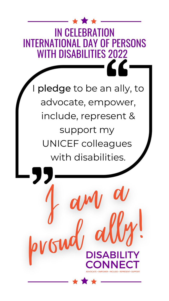 carolbarebo's tweet photo. In celebration of International Day of Persons with Disabilities, I pledge to be an ally, to advocate, empower, include, represent & to always support my @UNICEF colleagues with disabilities.
I am a proud ally!
#IDPD2022
#DisabilityConnect
#NothingWithoutUs
#Allies https://t.co/s8DUwypyu1
