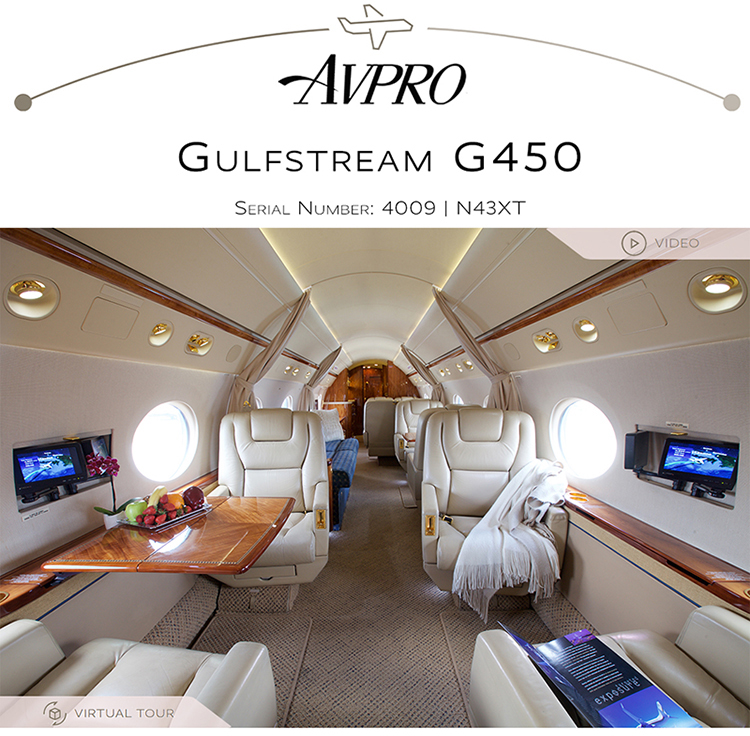 #Gulfstream #G450 available at Avpro
192 month inspection c/w June 2021 by Duncan Aviation
More details at:  https://t.co/92sfsUA1B2
#bizjet #bizav #aircraftforsale #privatejet #privateflying #jetforsale #businessaviation

Join our mailing list here:  https://t.co/9wY3wE1hGL