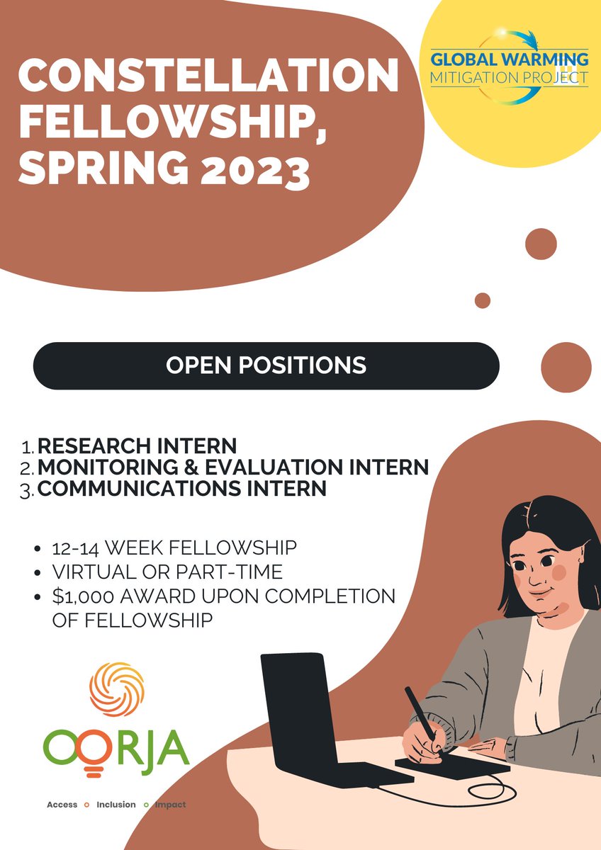 The Constellation program of the Global Warming Mitigation Project is connecting students and recent graduates with virtual fellowships in their global network of climate organizations. 
📢Available positions: bit.ly/3B8sJuO
🔗Apply Now: bit.ly/3iwSdf1