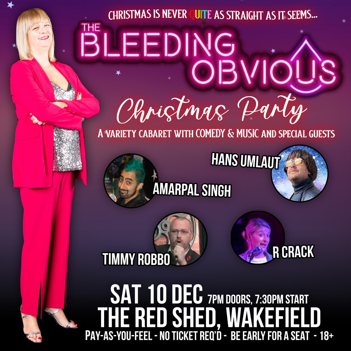 bleedingobvs's tweet image. For those of you still here, the Xmas show is a week today and has some awesome guests!

📆 Sat 10 Dec, 7:30pm
📍 The Red Shed, Wakefield
🎟️ PAYF - be early for a seat!

Details: tbo.show/xmas22

#wakefield #westYorkshire #cabaret #lgbtqia #trans #transgender #lesbian