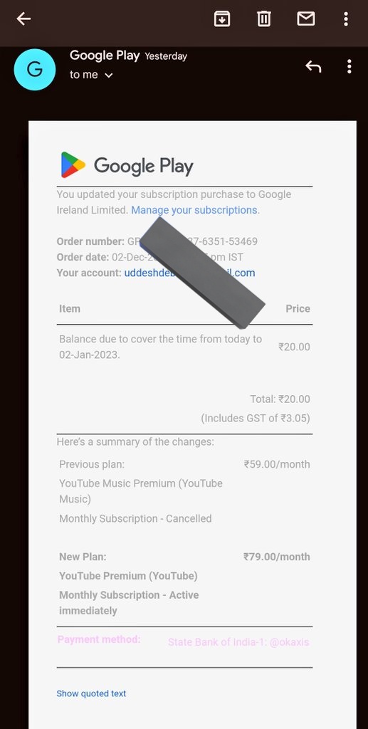 UddeshDeb's tweet photo. @TeamYouTube This is my payment receipt https://t.co/ewINstztuU