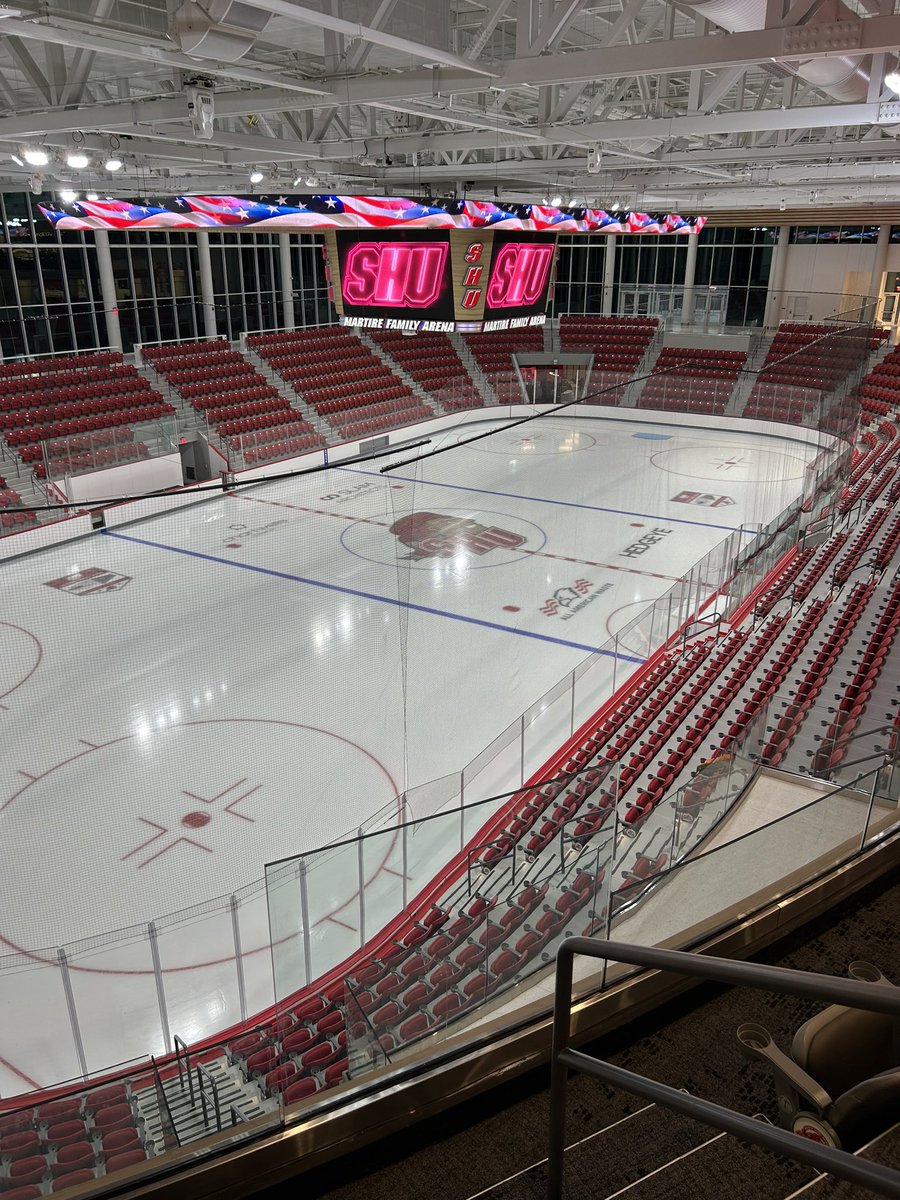 Got to see the Martire Family arena in all its glory today. Spectacular facility. Even got to speak with <a href="/AmmoCJ/">CJ Marottolo</a> Head Coach of <a href="/SHUHockey/">SHU Hockey</a> for a few minutes. Can’t wait to see the men and women of SHU play on their home ice. <a href="/SHU_WIH/">SHU Women’s Ice Hockey</a> <a href="/FfldFirefighter/">Ffld Firefighters</a> #hometownhockey