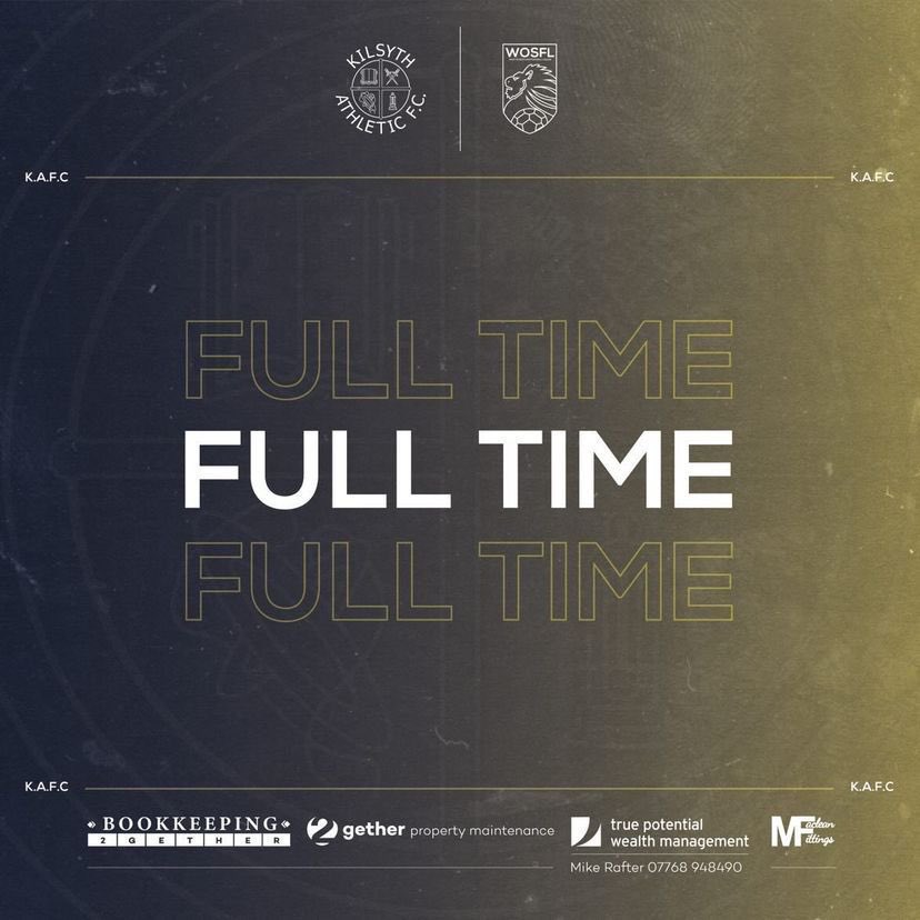 90’ the referee blows for full time as it ends 2-1 to Kilsyth! A hard fought 90 mins after scoring 2 brilliant goals early doors. Our standards dropped after taking the lead as we let Eglinton come into the game, but we take home another 3 points! 13 wins, unlucky for some 🤷🏻‍♂️