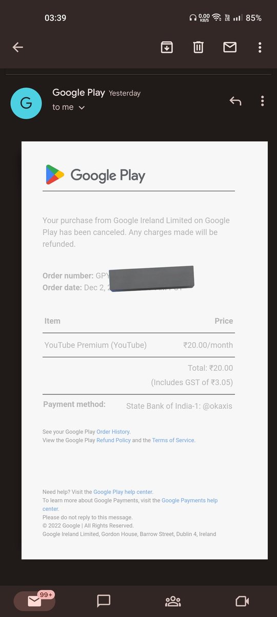 UddeshDeb's tweet photo. @TeamYouTube And then even the youtube music premium got cancelled https://t.co/GMBOxXDS0L