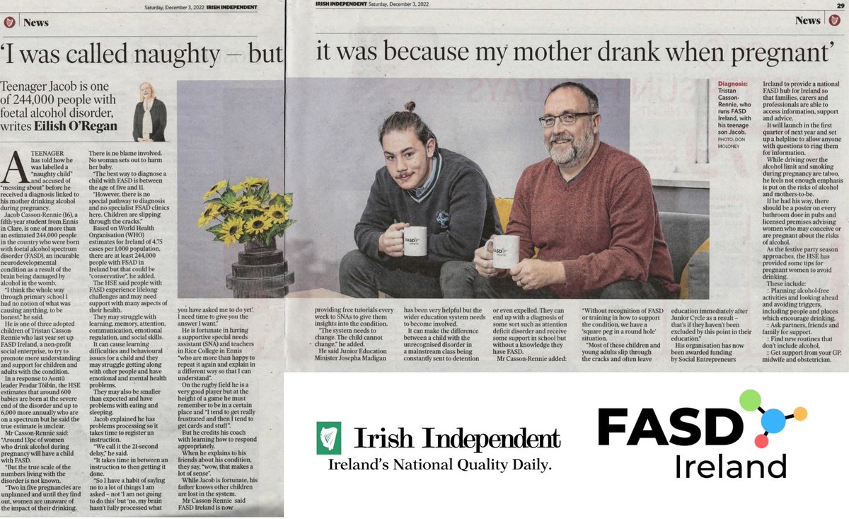 FASD Ireland (@fasdireland) on Twitter photo Our thanks for <a href="/eilishor/">Eilish O'Regan</a> for todays article in <a href="/Independent_ie/">Irish Independent</a> which provides great insight of the challenges of a young person living with #FASD in his own words.
For more information about FASD in #Ireland, please visit our website: fasdireland.ie
#IDPWD22 #FASDIrl Our thanks for <a href="/eilishor/">Eilish O'Regan</a> for todays article in <a href="/Independent_ie/">Irish Independent</a> which provides great insight of the challenges of a young person living with #FASD in his own words.
For more information about FASD in #Ireland, please visit our website: fasdireland.ie
#IDPWD22 #FASDIrl
