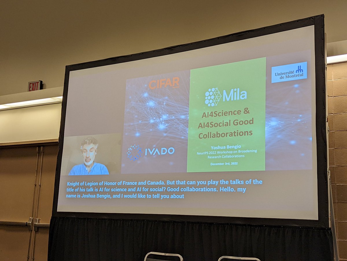 pcastr's tweet photo. Our first keynote is by Yoshua Bengio telling us about collaborations in the service of AI for science and for social good. https://t.co/gYzXXwX4o7
