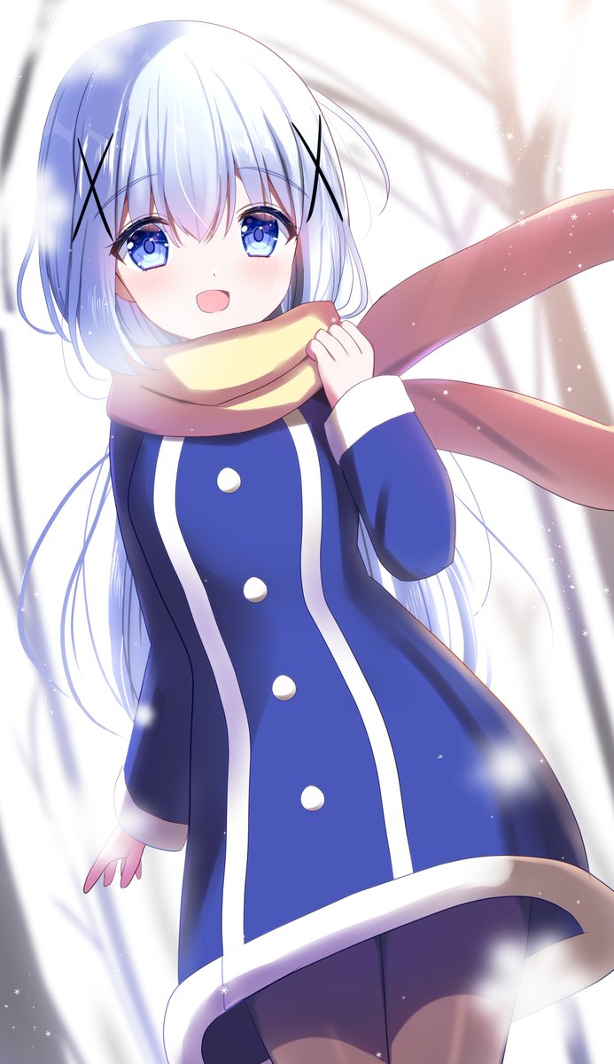 kafuu chino 1girl solo long hair blue eyes x hair ornament scarf smile  illustration images