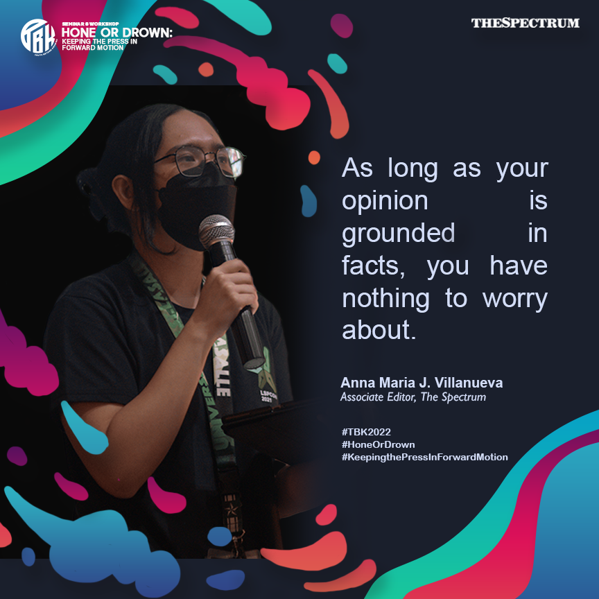 thespectrumtbk's tweet photo. Built on arguments formatted to voice the editorial staff and the readers, the complexities of editorial and opinion writing was tackled by The Spectrum's Associate Editor Anna Maria Villanueva who advised approaches and how-to's on the critical craft of public-swaying columns. https://t.co/HhFWzZwylM