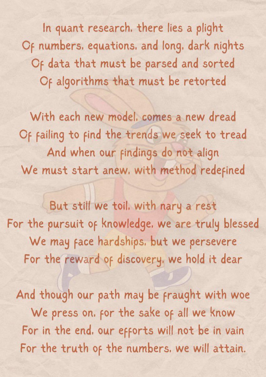 firstglobalsec's tweet photo. Question to AI engine:
Write a poem that describes the hardships of a quant researcher, in Shakespeare style, along with a picture illustration.
Here are the results...pretty good, we would say - what do You think? Let us know in comments
#AI #MachineLearning #QuantResearcher https://t.co/VE5FbZkM7S