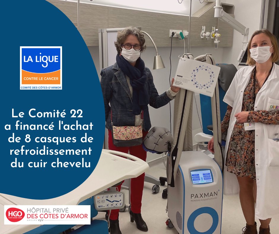 Le Comité 22 finance 8 casques de refroidissement du cuir chevelu pour l’Hôpital Privé des Côtes d’Armor.
Aider les patients est important pour nous.
#liguecontrelecancer #oncologie #saintbrieuc #trégueux #cancer #aideauxmalades