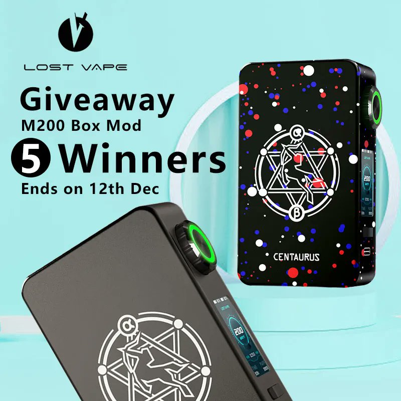 🌈🌈
🔝Healthcabin - Lost Vape Centaurus M200 Mod Giveaway💞👣

🎁Prizes:
Lost Vape Centaurus M200 Mod

🍀5 Winners
Ends on 12th Dec📆

Join and win~
>
To Enter:👇
healthcabin.net/blog/lost-vape…
>
#healthcabin #lostvape #centaurusm200mod #centaurusm200 #giveaway #vapegiveaway
