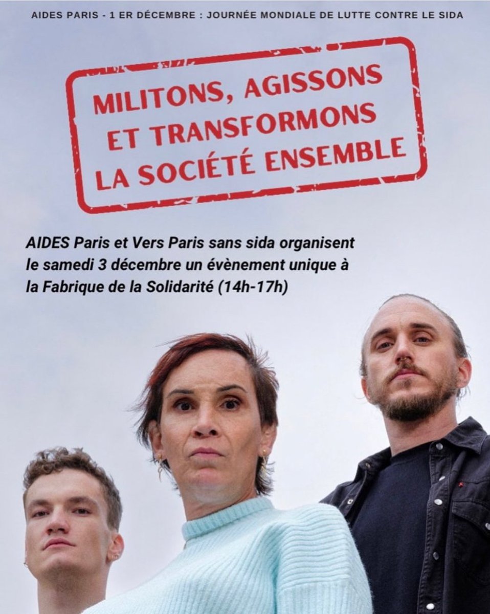 C’est aujourd’hui, de 14h à 16h30 (fermeture 17h) à La Fabrique de la solidarité 📍 8 rue de la Banque 75002 Paris. Parce que la lutte contre le VIH ne peut se construire que sur une base de solidarité.