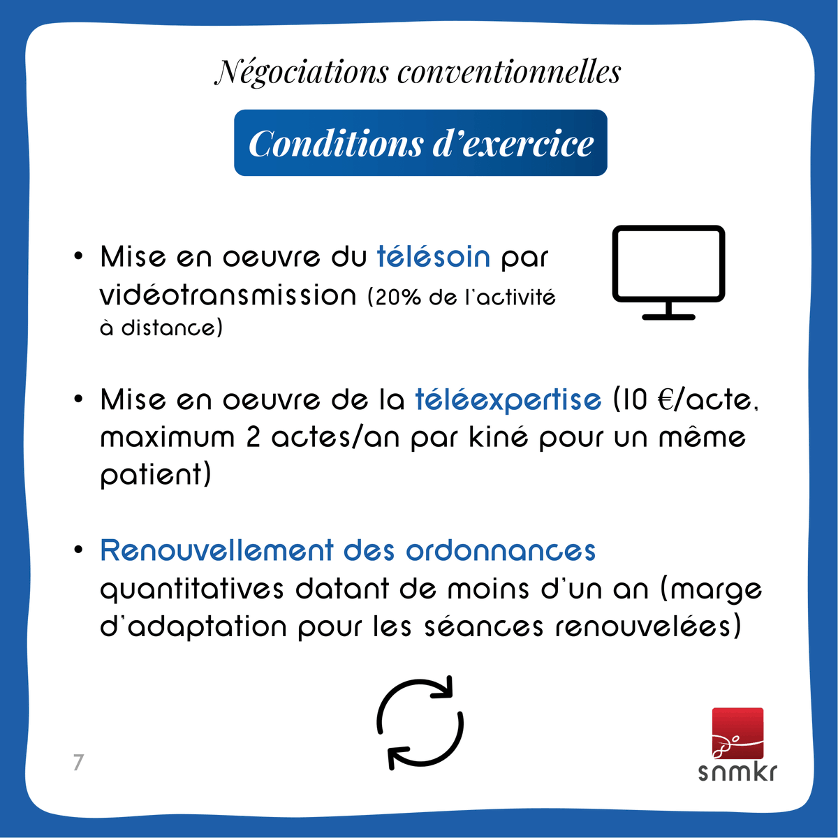 SNMKR1's tweet image. Découvrez enfin la proposition finale de la CNAM pour l'avenant 7 ! 

6) Les conditions d'exercice ! #teamkine