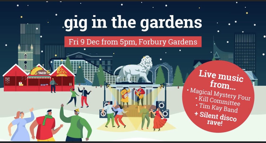 Friday 5pm
Gig Forbury - heated tent.
Food &amp; drink via Blue Collar.
We play with Magical Mystery Four (Beatles covers) Tim Kay Band (classic covers)  
Silent disco 9:30 - 10:30pm
A £2 donation from every sale to Reading Refugee Support Group. fb.me/e/37duzfBvK