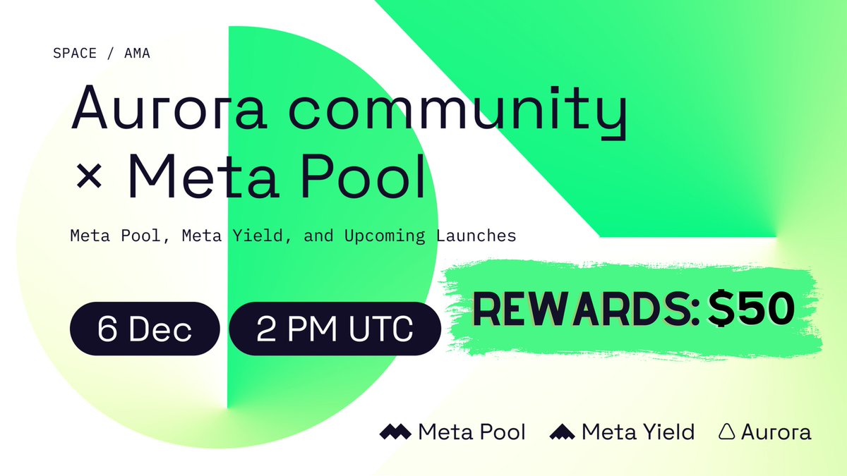 MetaPool X Aurora Community Native AMA

⏰ 6th Dec. 
2PM UTC

#Giveaway👇
$50 for 5ppl

☑️ Join 👇🏿
x.com/i/spaces/1kvJp…
☑️ Like + Tagging 3 friends + RT
☑️ Following @auroracommunit3  <a href="/meta_pool/">Meta Pool</a>
☑️ Ask questions during AMA👇🏿

Winners during AMA