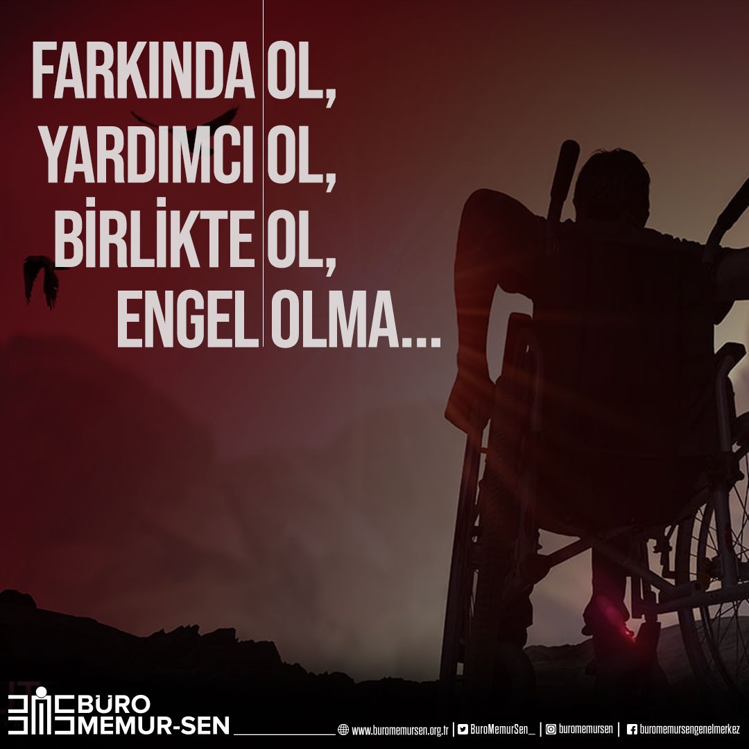 Engelli bireylerin ve engelli kamu görevlilerinin daha iyi şartlarda yaşaması ve çalışabilmesi temennisiyle #3AralıkDünyaEngellilerGünü 'nü kutluyoruz.

“Bir gün değil her gün engellerin farkında olalım”