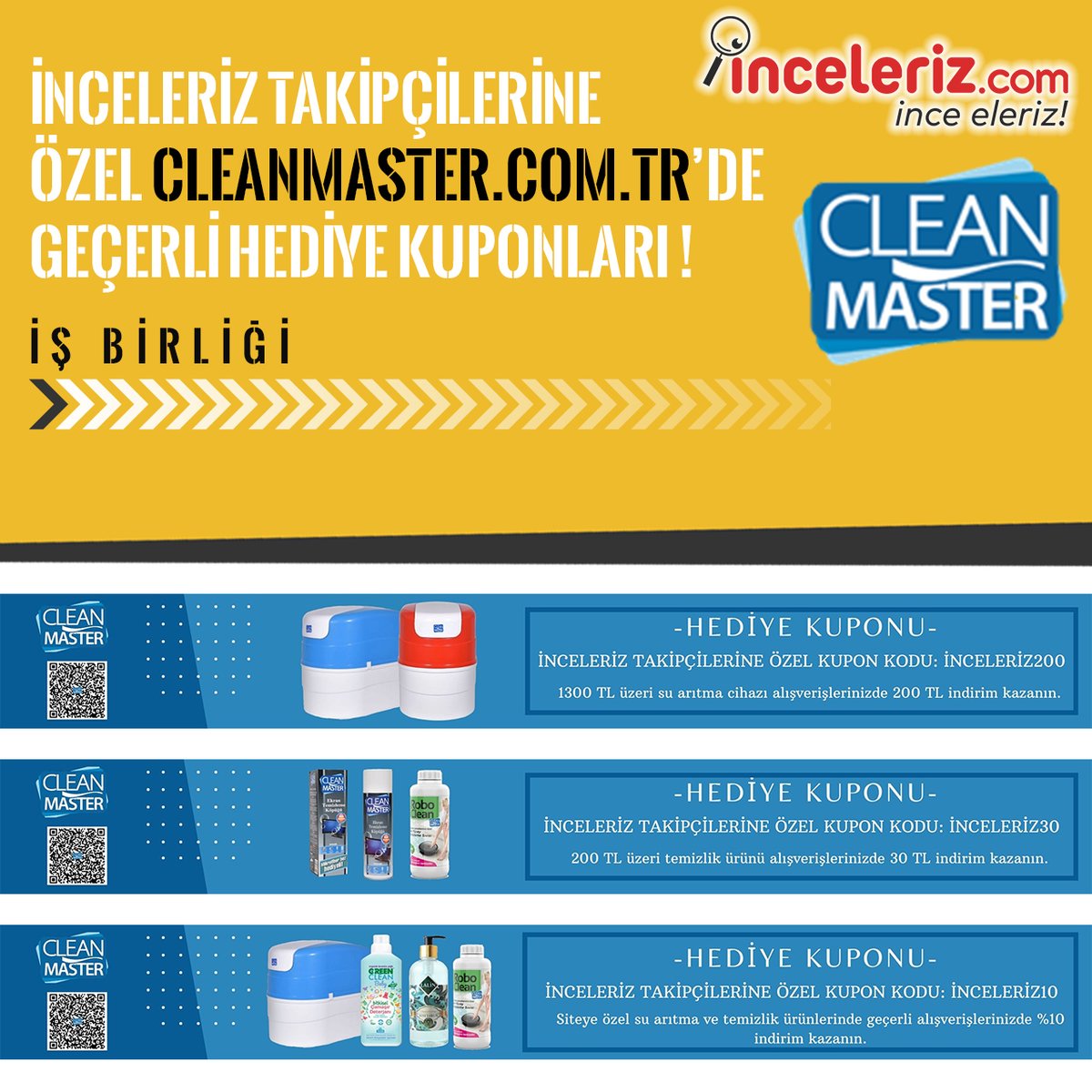incelerizcom's tweet photo. İnceleriz takipçilerine özel https://t.co/USENvwHQok'de geçerli indirim kuponları. 😊🎉

#inceleriz #incelerizcom #ilterişyılmaz #ademhelvacı #işbirliği #cleanmaster #cleanmasterhediyekuponu #cleanmastersuarıtma #suarıtma #ekrantemizleme #ekrantemizlemeköpüğü #roboclean https://t.co/hNOZpVt2mo