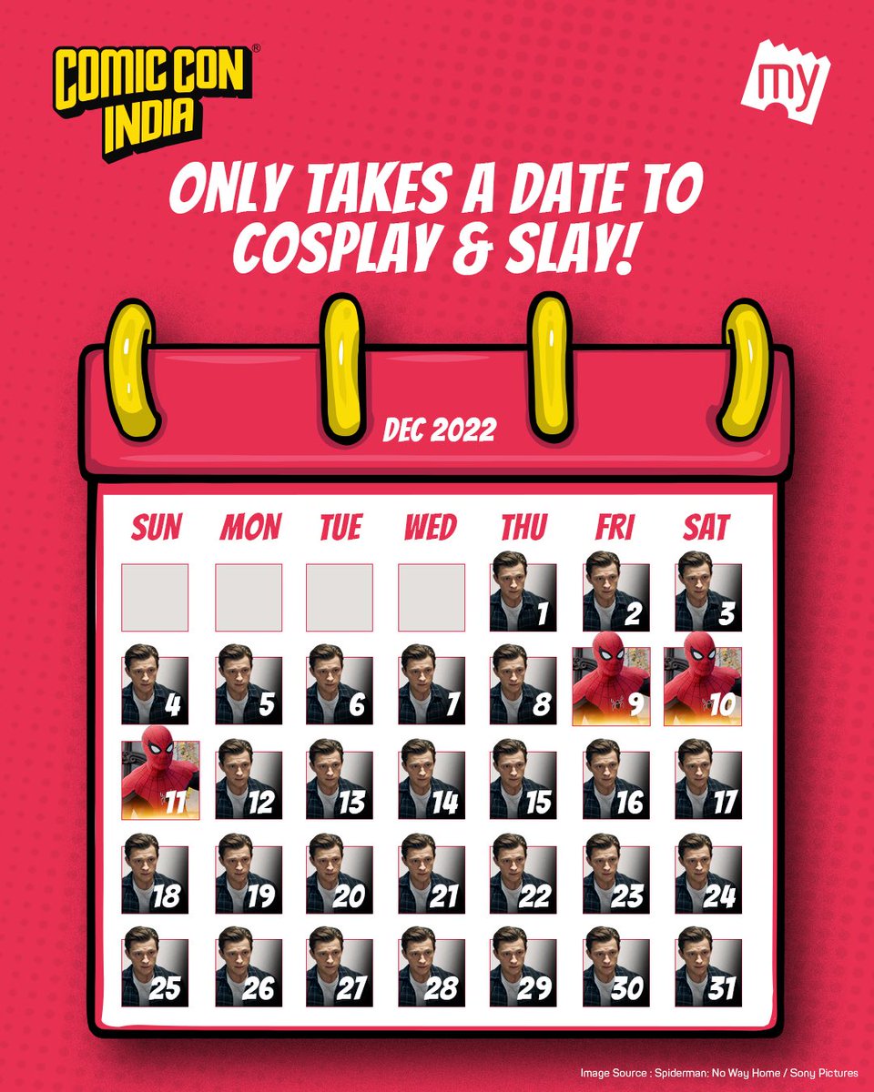 bookmyshow's tweet photo. All it takes, is a ticket to #ComicConIndia to be a superhero!π
Just 5 days to go for the ultimate pop culture carnival, this time in #Delhi!π€© Book your tickets for #DelhiComicCon now!
.
.
#ComicCon #ComicConUpdates #Cosplay #PopCulture #Trending #SpiderMan #TomHolland https://t.co/aHoBV2yEdG