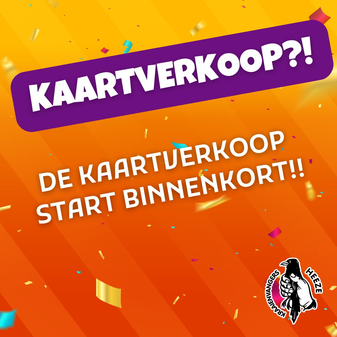 Nog deze maand starten we met de Kaartverkoop!✉️ De exacte datum volgt snel, nog even geduld dus!📆 Houdt onze socials in de gaten en natuurlijk onze kersverse website!📣 kraaienvangers.nl #nieuwticketsysteem #carnaval #Artiestenavond #HAA!