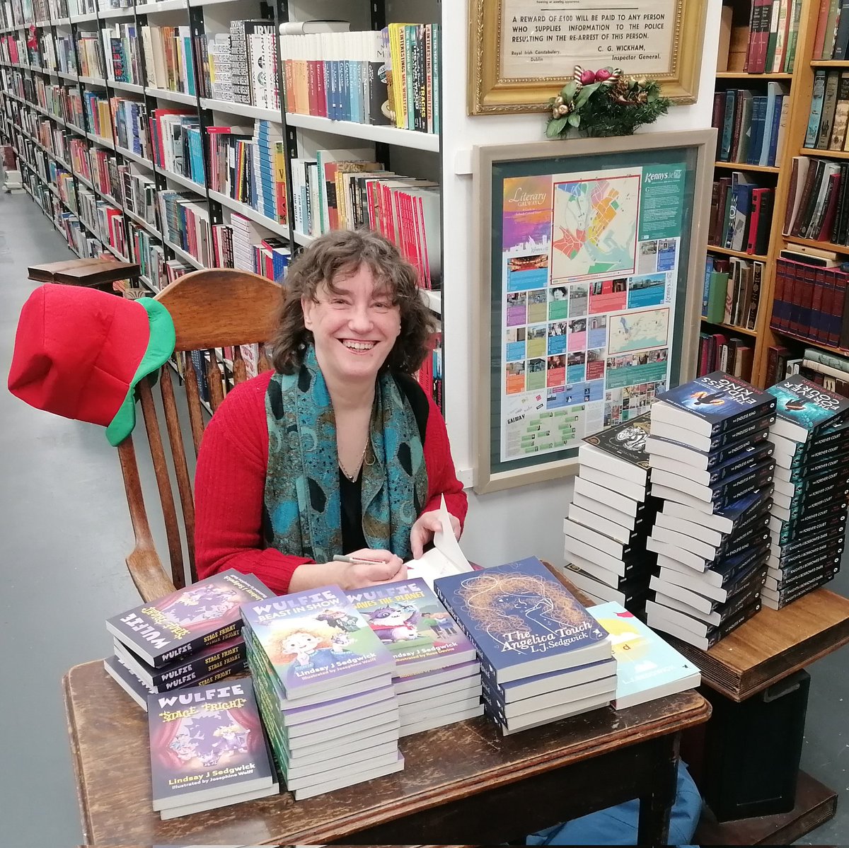 LJSedgwick's tweet photo. Had great fun signing books in @KennysBookshop this morning. Such a wonderful treasure trove of a bookshop. You could lose yourselves among the shelves for hours! Thanks Ronan for such a welcome❤️ #WulfieSeries #supportindependentbookshops @LittleIslandBks #WriteThatScript https://t.co/LhCvQHxkBP