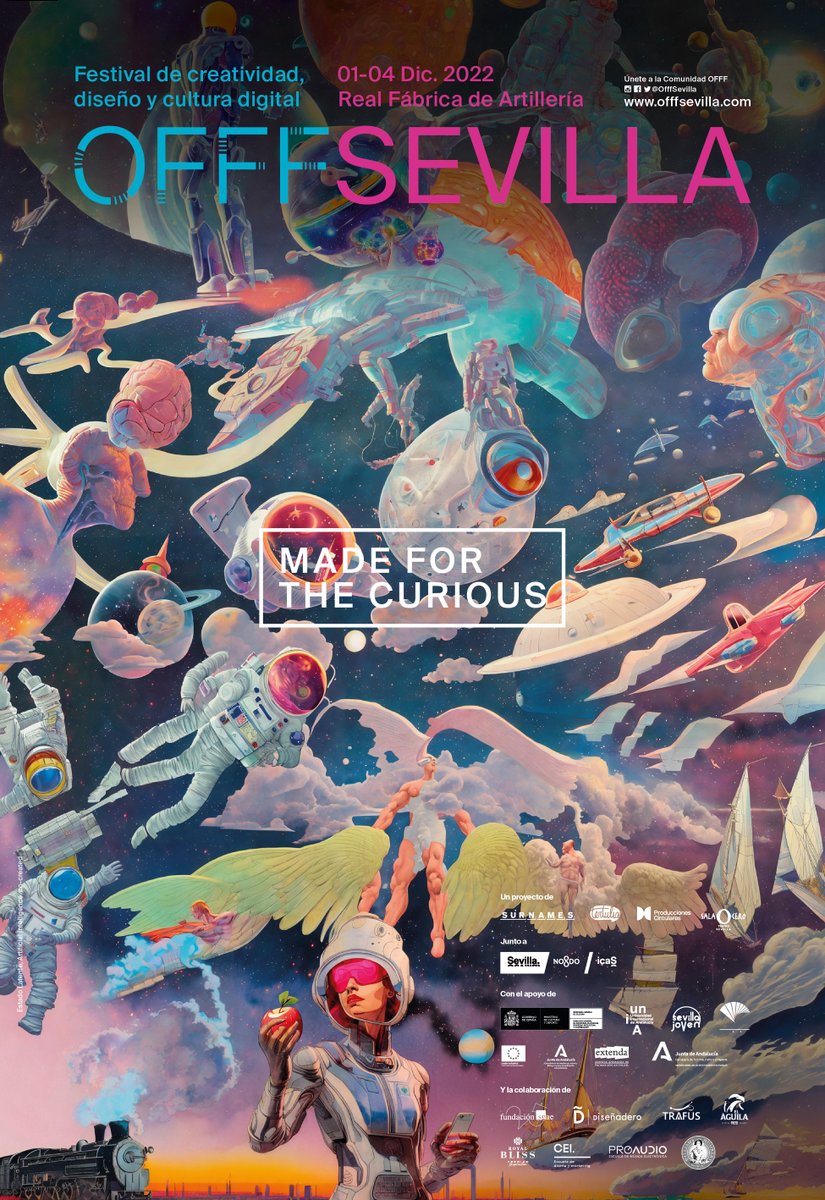 EstadoLatente's tweet photo. Estos son los 2 maravillosos posters que hemos co-creado con #InteligenciaArtificial para el festival @offfsevilla 🦾🤖 #Madeforthecorious 
❤️‍🔥
@RuthFalquina #OFFF #OFFFsevilla #OFFFsevilla2022
#AIart #ArtificialIntelligence @Ayto_Sevilla @OFFFest https://t.co/UxDVrN87Lq