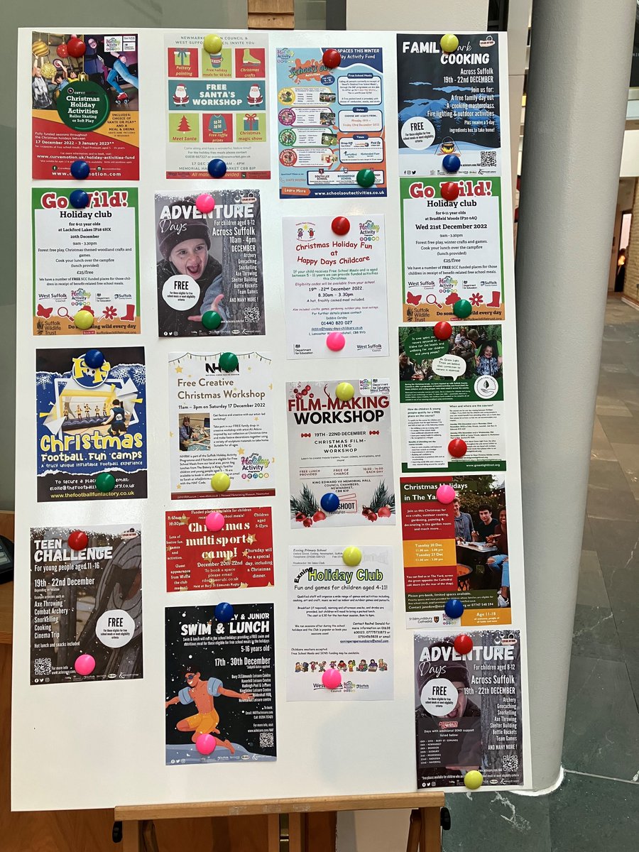 We're taking part in the #Suffolk Holiday Activity Programme again this #winterholiday, providing lunch for children in receipt of #freeschoolmeals. We're delighted to be able to promote all the activities in our area – take a look at the board in our Atrium #newmarket #community