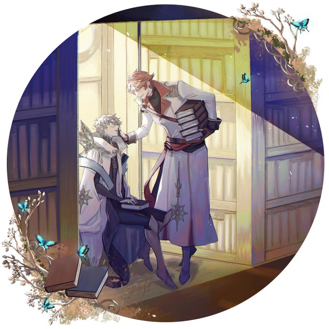 【 #Skeb 】リクエスト主様のオリジナルキャラクターをリクエストいただきました。職場の図書館で温かくロマンチックなシーンを、とのことだったので書架整理中の一幕を描かせていただきました。リクエストありがとうございました。 