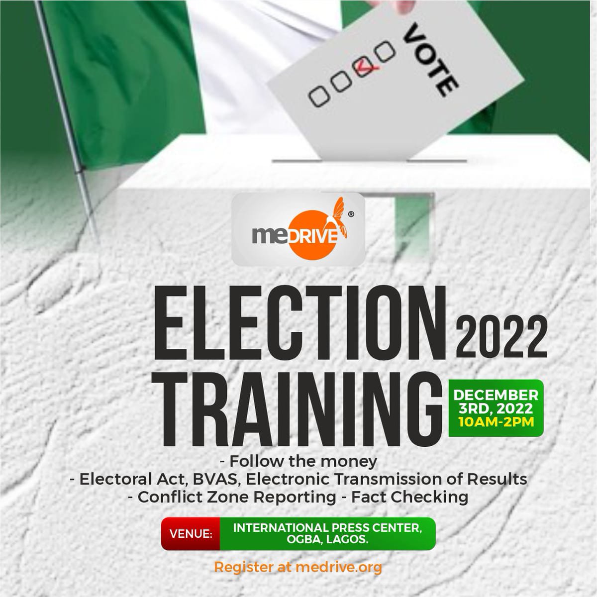 Emmanuel Njoku of <a href="/Connected_dev/">Connected Development [CODE]</a> speaking on Follow The Money at the ongoing MEDRIVE Election Training 2022