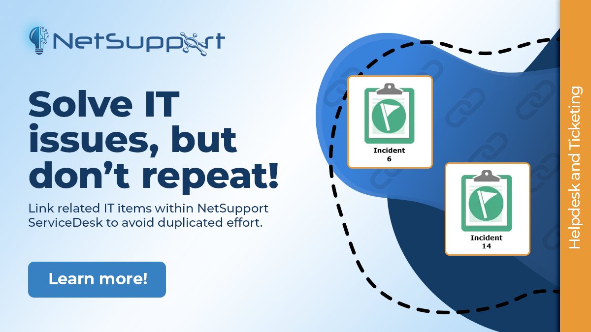 NetSupport_Ca's tweet image. Avoid duplicated efforts to resolve #ITIssues by linking related items and tickets to each other. This way, an operator can see the #ResolutionJourney of a similar issue and replicate for a quick and easy solution. Learn more mvnt.us/m1355092 

#Helpdesk #Ticketing #Tech