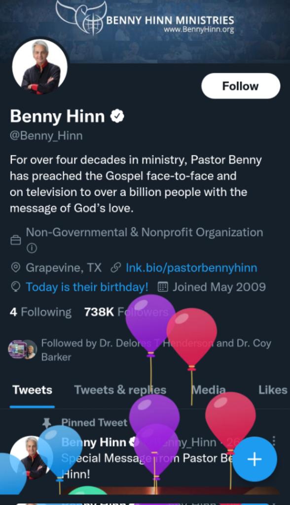 Happy Birthday to a Fifth Angel Of The Word.
Pastor Benny Hinn. 