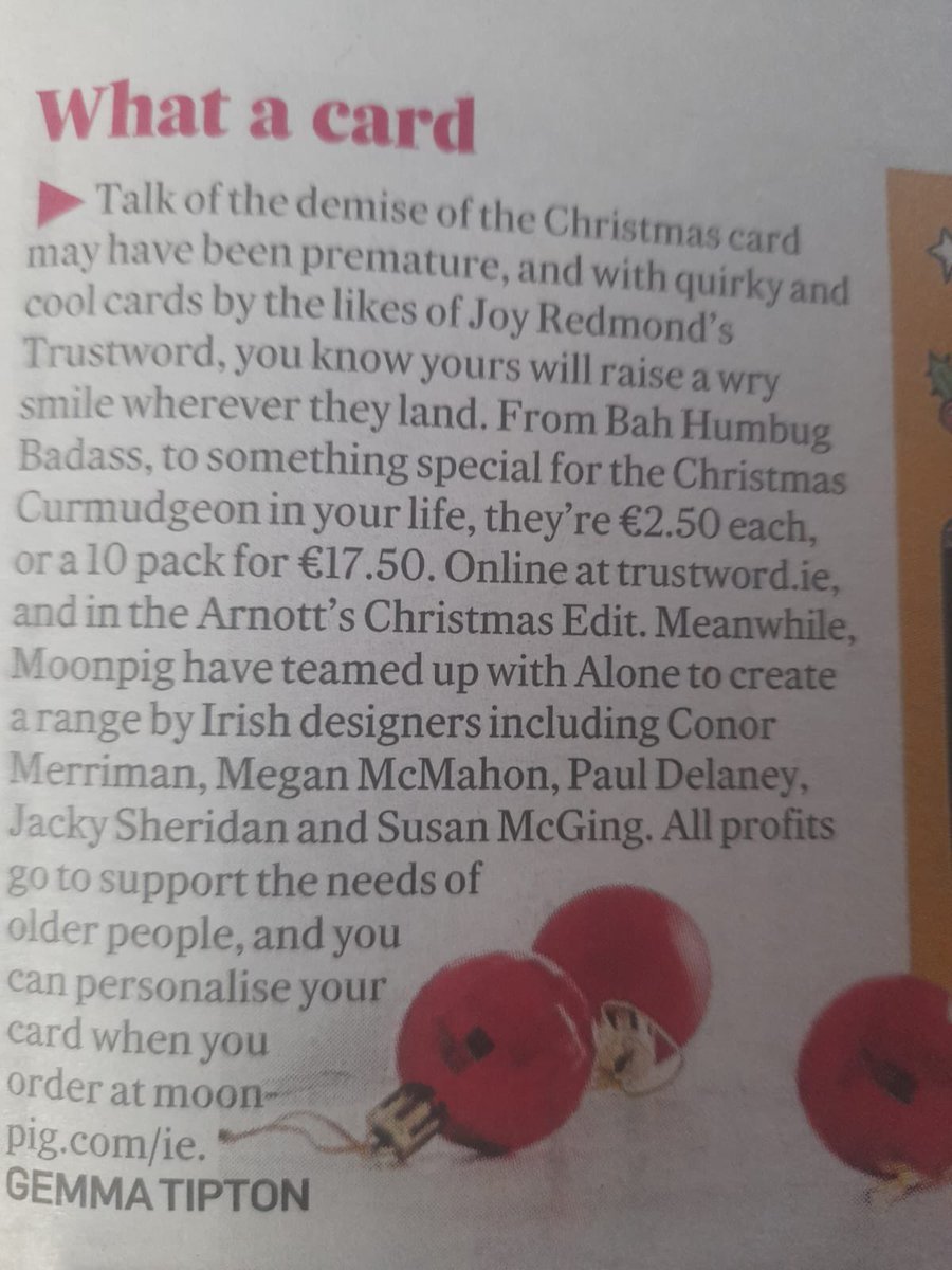 Big thank you to <a href="/GemmaTipton/">Gemma Tipton</a> for featuring my #christmas cards in today’s <a href="/IrishTimes/">The Irish Times</a> magazine #shoplocal #madelocal #ecofriendly #Sustainability #shopindie