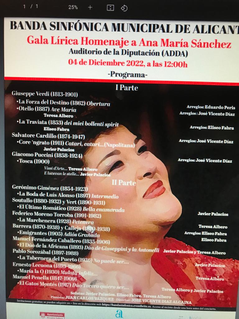 Mañana a las 12:00 en el <a href="/ADDAalicante/">Auditorio ADDA</a> concierto homenaje a mi querida maestra y gran figura del canto Ana María Sánchez. <a href="/ConnectarART_TE/">CONNECTART-TE</a>