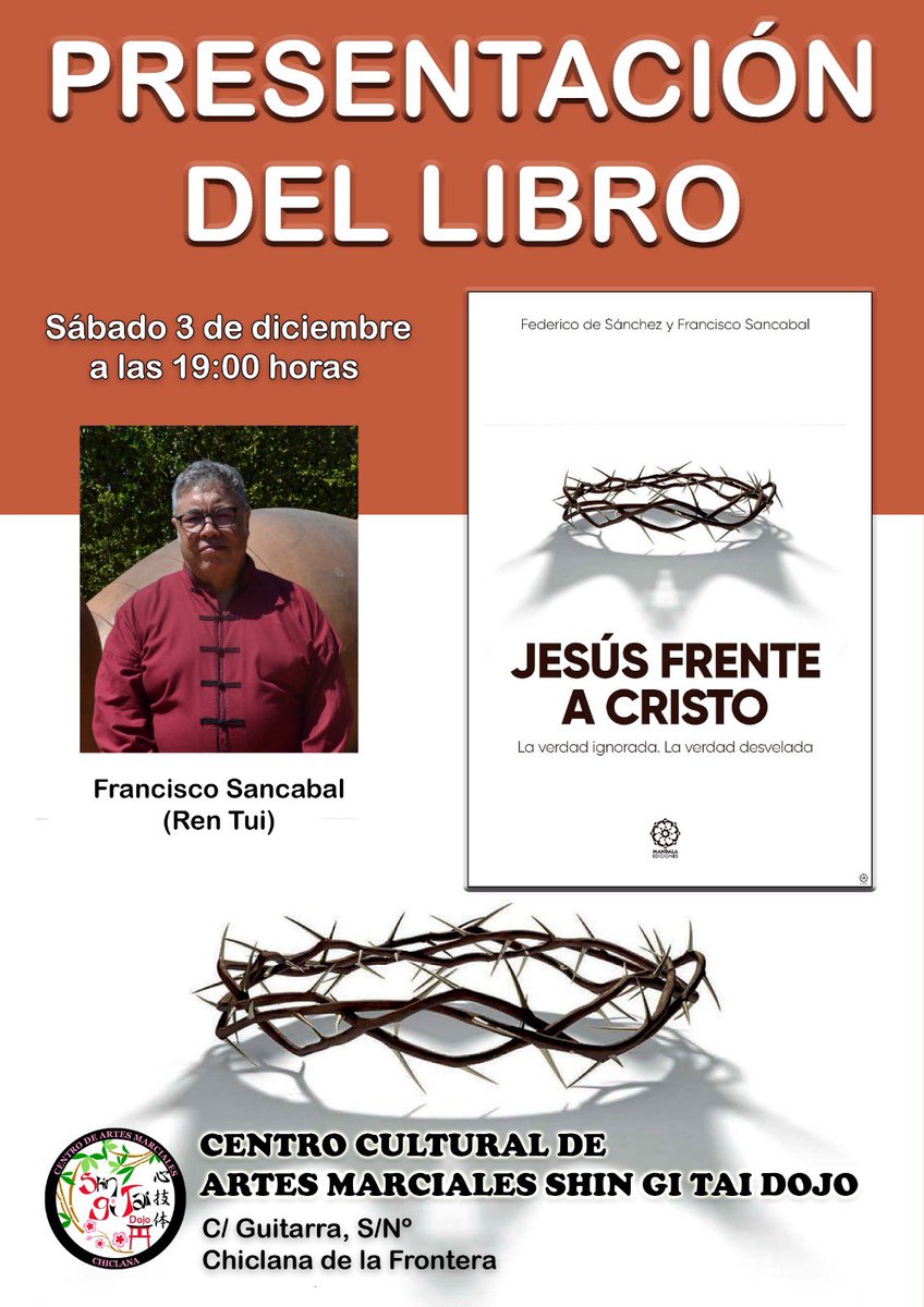 ShinGiTaiChicl1's tweet photo. Presentación del libro esta tarde en nuestro centro cultural y de artes marciales Shin Gi Tai Dojo Chiclana. Desde nuestro centro fomentando la cultura y las artes marciales. https://t.co/dCx2ClnZ7M