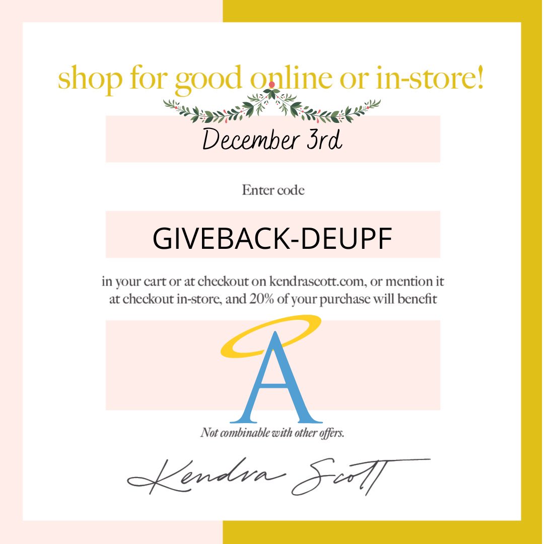 Shop at kendrascott.com all day and we receive 20% of the sale! Or visit in person at Avalon in Alpharetta, GA from 11-3p during our 🐶 adoption event!