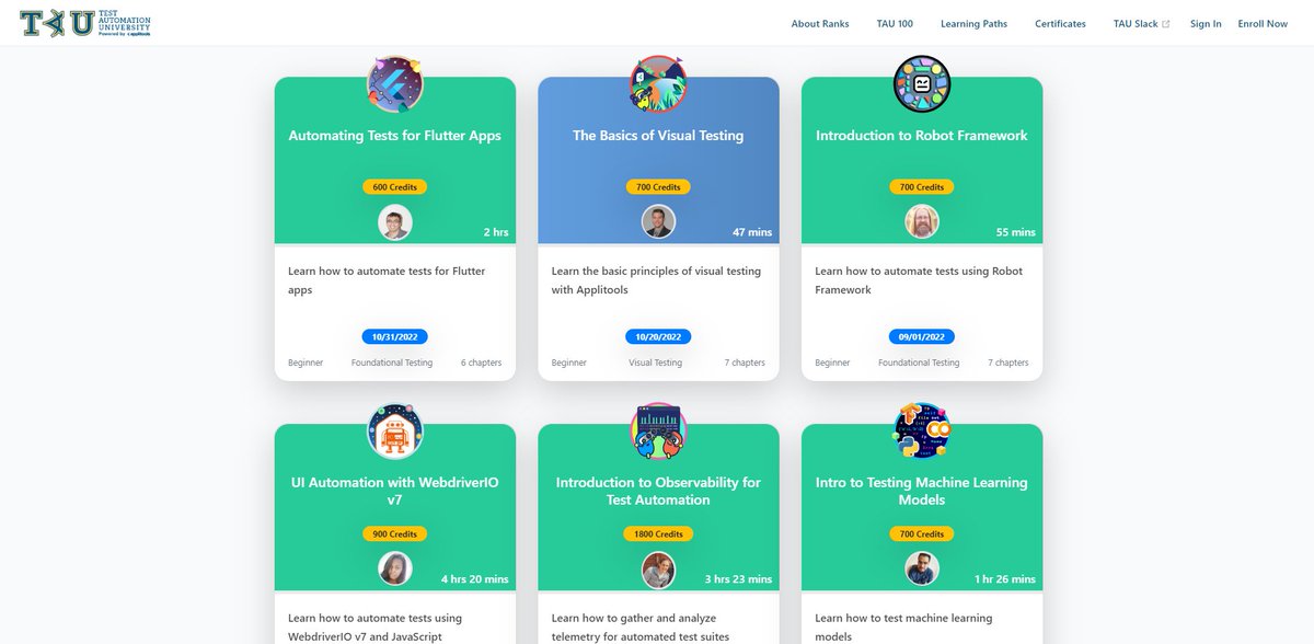 madzadev's tweet image. 7. Test Automation University

Free test automation courses with videos, transcripts, quizzes, credits, rank badges, and certificates!

👉 testautomationu.applitools.com