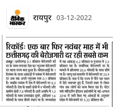 <a href="/_CMIE/">CMIE</a>
<a href="/DainikBhaskar/">Dainik Bhaskar</a>
<a href="/ChhattisgarhCMO/">CMO Chhattisgarh</a>
<a href="/bhupeshbaghel/">Bhupesh Baghel</a> कका 0.1% के वो 1 बेरोजगार,मैं हर हव महू ला दे दे रोजगार🙏,M.sc,M.Ed,CGTET,CTET,Seat19 मा 72.449 प्राप्तांक हे!
#cg_mai_hav_berojgar
<a href="/satyarajput321/">satya rajput</a>
<a href="/RChoubeyCG/">Ravindra Choubey</a>
<a href="/tamradhwajsahu0/">Tamradhwaj Sahu</a>
<a href="/IBC24News/">IBC24 News</a>
<a href="/news24tvchannel/">News24</a>