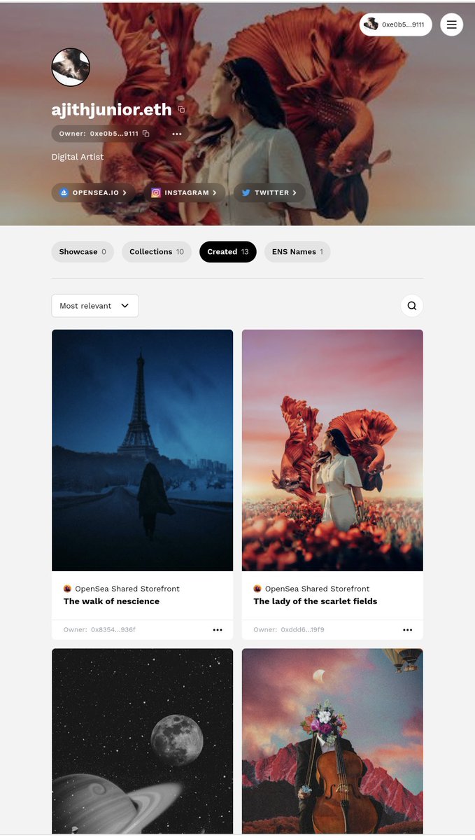 ajithjunior_'s tweet photo. Finally i have an ENS domain name 😎 i just created a profile on https://t.co/LhwXRPLeNd ⚡️. now my collection looks so beautiful and  stunning in one link 🔥🤩
See my works in this link
https://t.co/LKRFna5LoZ 🥳

Thank you @ethdotco 🙏🏻 https://t.co/Kn6oJV4Xyt