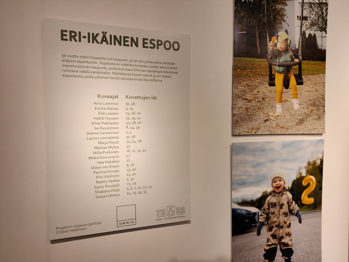 Käykääpä katsomassa, oli mainio näyttely! Päivän metroajelut päätin Tapiolaan ja kävin Ainoassa katsomassa <a href="/Omniasome/">Omnia</a> nuorten Espoo 50 -valokuvia. Mitä kaikkea onkaan #Espoo! #EspooJuhlii #KulttuuriEspoo