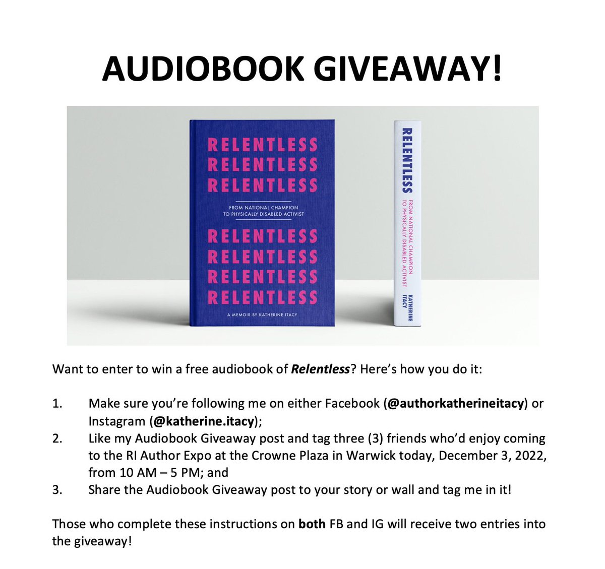katherine_itacy's tweet photo. And I hope, if you’re free today, you’ll head over to the expo and check out some of Rhode Island’s amazing local authors!

#memoir #crowneplaza #riauthorexpo #riauthor #bookgiveaway #audiobook #bookexpo #localauthor #bookstagram #booklover #giveaway #giveaways #author https://t.co/YaHx620i0m