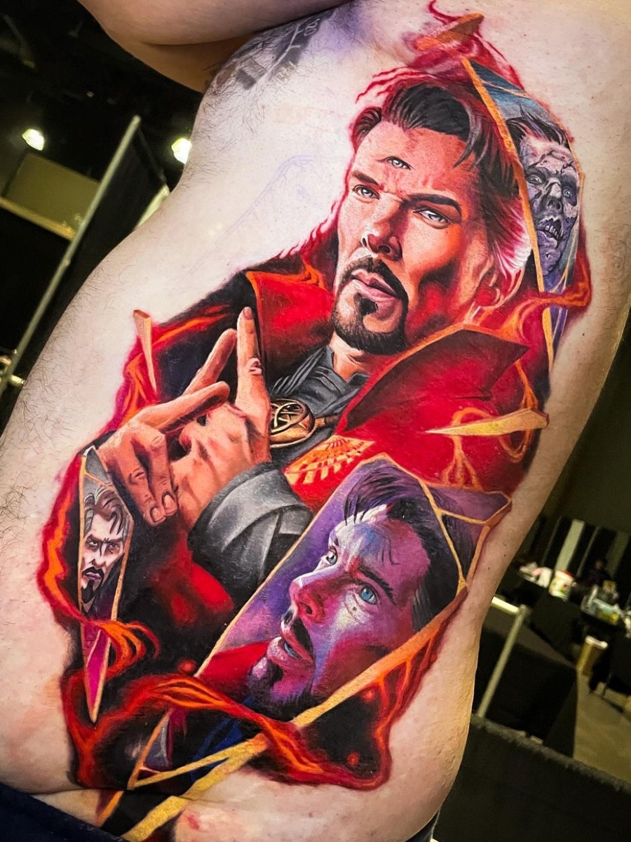 Black and Grey Realistic Doctor Strange tattoo  back piece  made by John  Hudic in Nice France  Black and grey tattoos Weird tattoos Back piece  tattoo