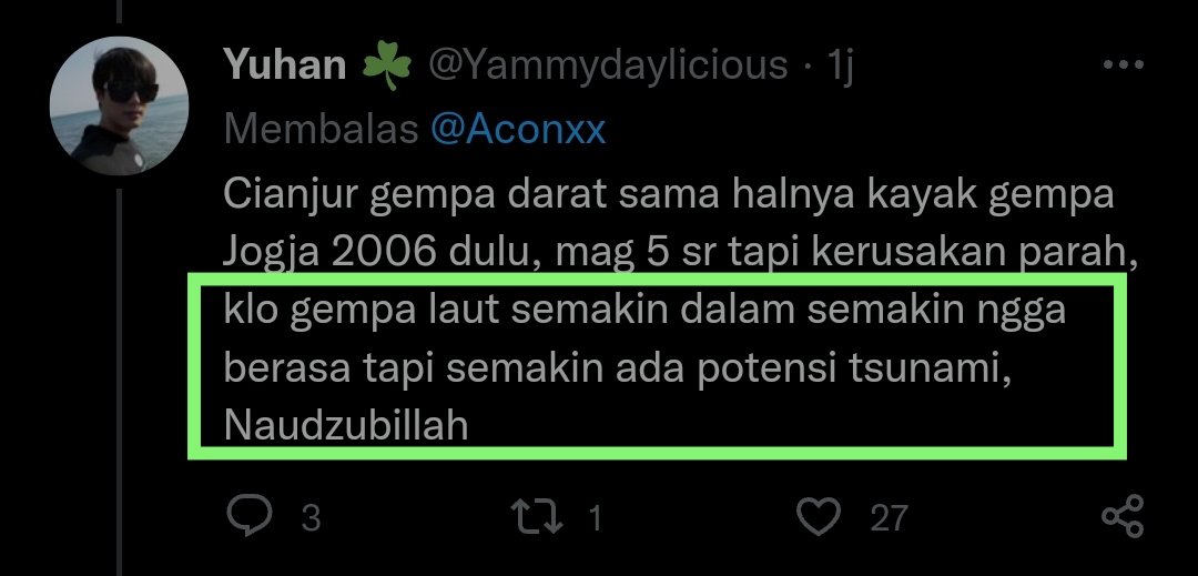 idrenza's tweet photo. @Yammydaylicious @Aconxx OK👌. Saya hanya mengoreksi 
kata-kata dalam cuitan anda tentang gempa laut. https://t.co/y5fH4nlNwk