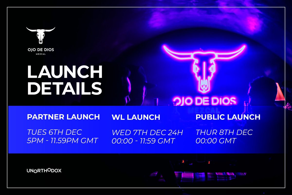 // LAUNCH DETAILS 

💥 Partners : Tue 6 Dec : JOIN SPACES 
💥 Whitelist : Wed 7 Dec : WINNERS DTC 
💥 Public : Thu 8 Dec : JOIN👇🏽👇🏽👇🏽
discord.gg/HXRyBvBvHf

500 avail : 0.1eth : 1,000 supply