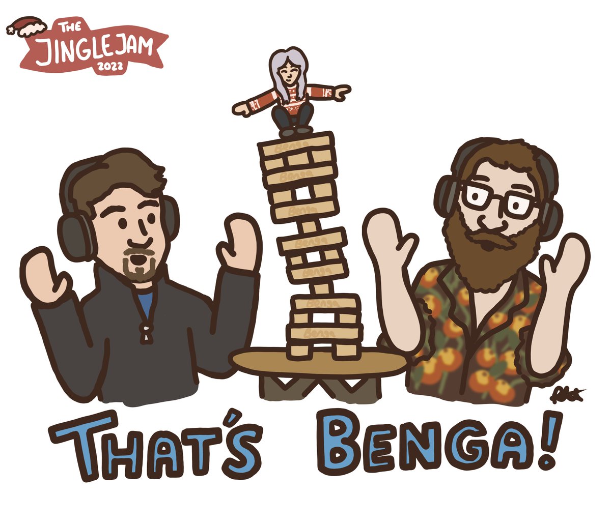 Rosie_Maybee's tweet photo. That's Benga! 
A little doodle from the very start of #JingleJam2022 ! 
Hoping to do a few of these over the next couple of weeks to celebrate the great time and amazing fundraiser that is Jingle Jam! https://t.co/LK5N8B1Isx