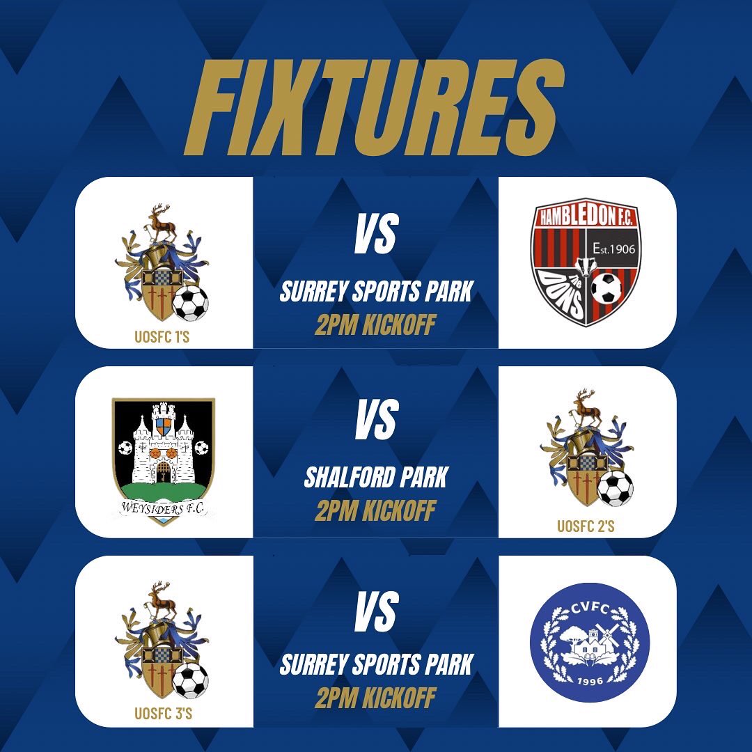🚨MATCHDAY🚨

3 fixtures today with the 1s and 3s at home and looking to progress in the cup 🏆

2s play the team above them in the league so looking for a big win! 

⚽️🦌#uosfc #matchday #teamsurrey #upthestags