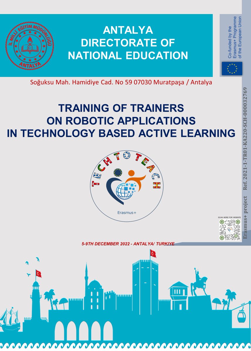 TechToTeach2021's tweet image. 📢Training of Trainers in Antalya, Türkiye!📢

We are excited to announce the learning, teaching, and training meeting on robotic applications in #TBAL of the Tech to Teach project. For further details, visit the project website at techtoteacheu.com