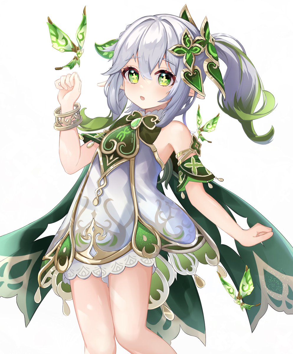 nahida (genshin impact) 1girl green eyes pointy ears dress side ponytail solo bracelet  illustration images