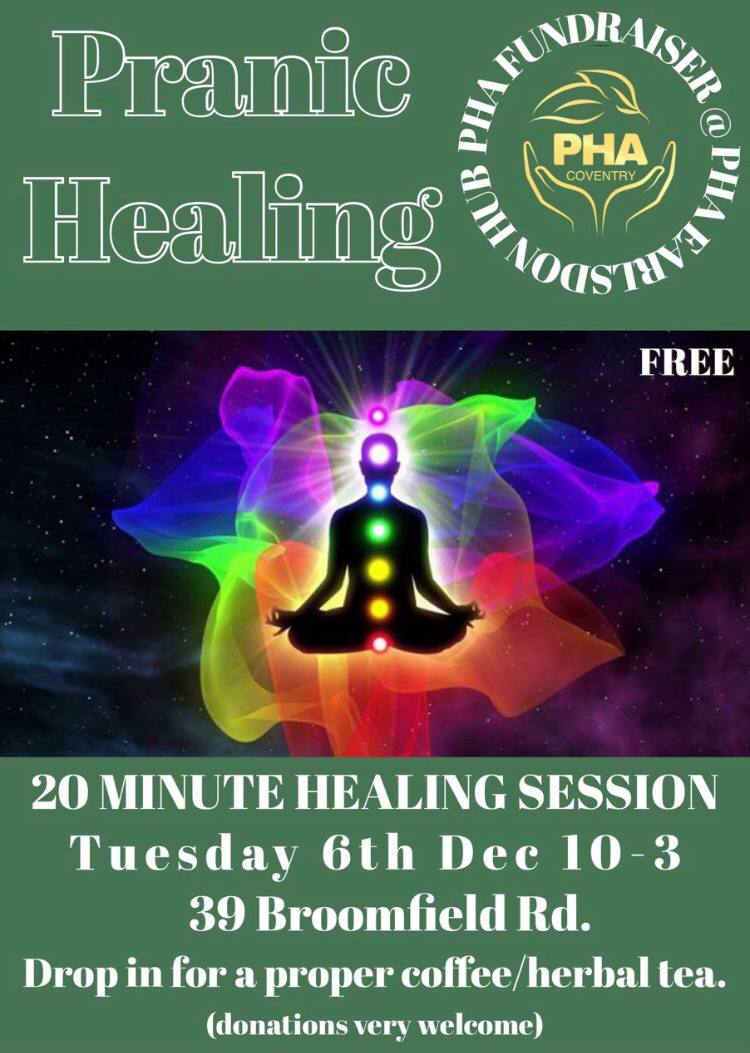 TPHA_UK's tweet photo. PHA Coventry

The people of #Coventry are holding two fundraising events this week. 

#Foraging with Holly, Sat 3rd Dec 2.30-4.30pm

#Pranic #Healing, Tues 6th Dec, 10am-3pm

Check out the posters for more details. If you're near by, then feel free to pop along!

#PHA #community https://t.co/U3uuIg8Mar