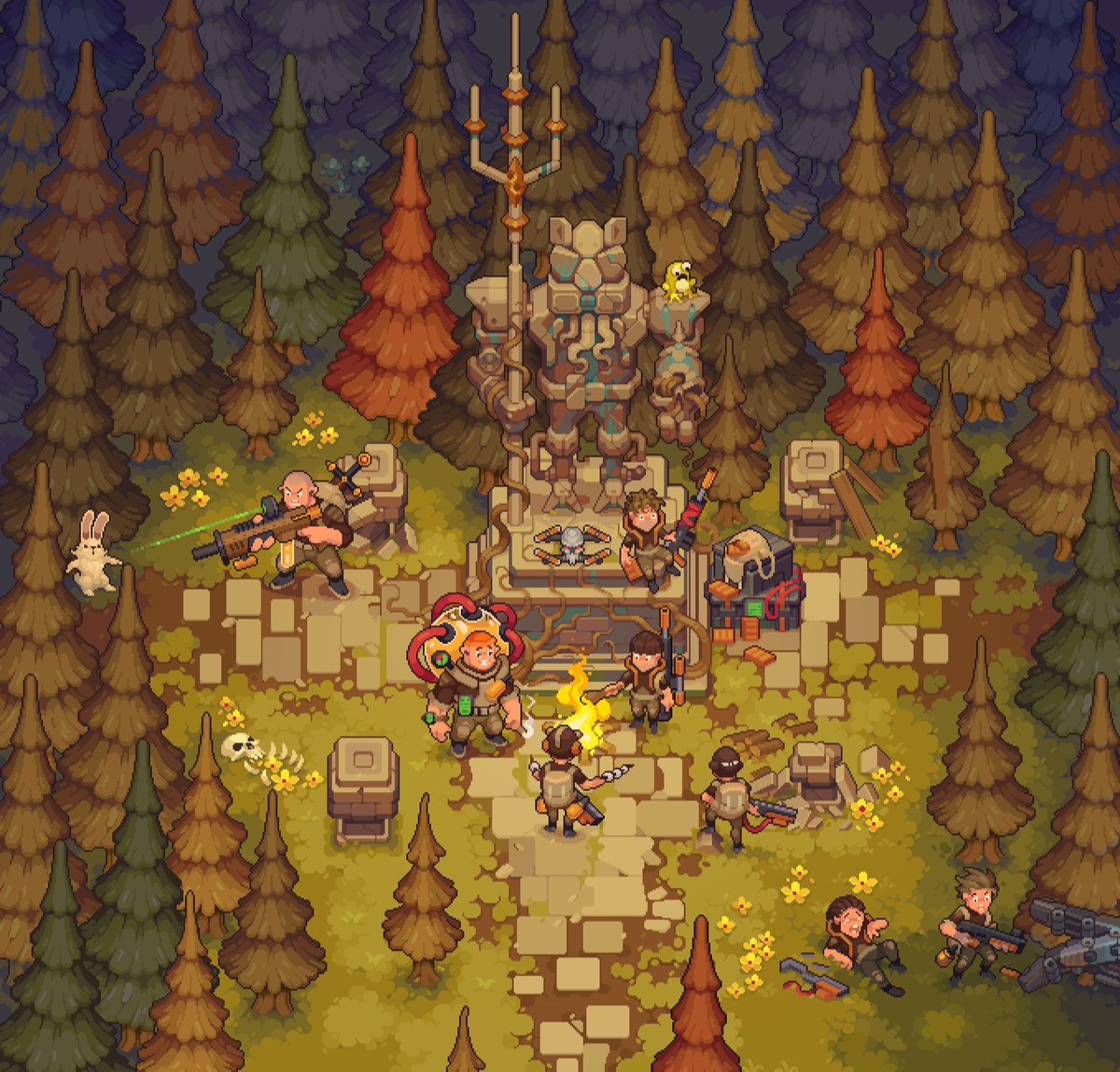 Some of you were afraid for the rabbit🐰. Help came🫡, but it seems that he is also afraid #screenshotsaturday #pixelart #indiegames #ドット絵