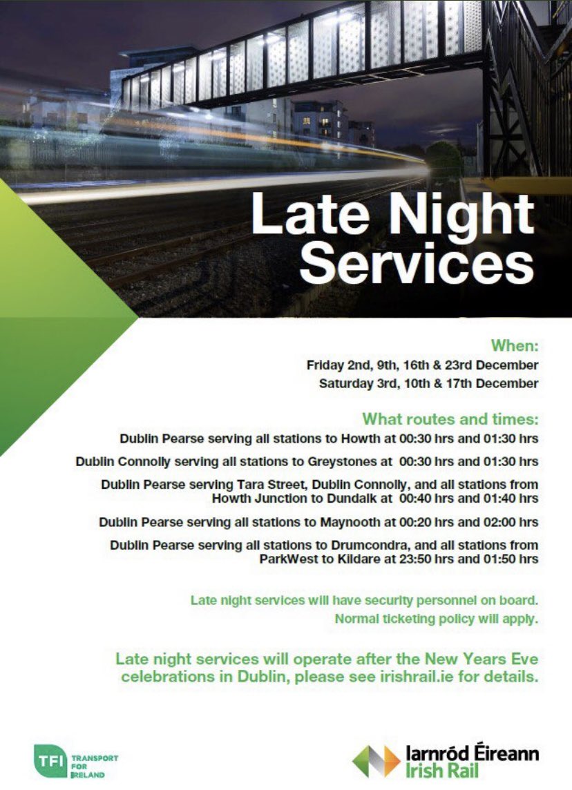 Iarnród Éireann on Twitter "Late night DART and Commuter services are back for this festive